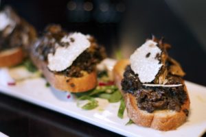 Mushroom and Truffled Bruschetta cream canapes at Bistro 100 in Petaluma. (Heather Irwin / The Press Democrat) 