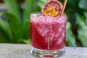 Euphoria non-alcoholic cocktail with Seedlip Grove, goji and schisandra berry, Euoporia Elixir, lime, preicly pear-hibiscu puree, jasmine water at Ferbar in Sebastopol. Heather Irwin/PD